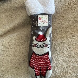 Fuzzy Christmas cat socks